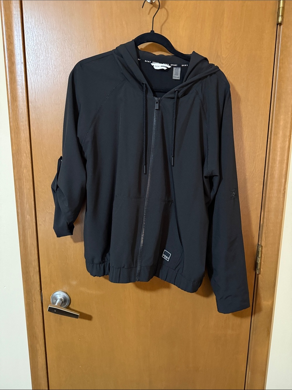 DKNY Black Bomber Jacket with Hood